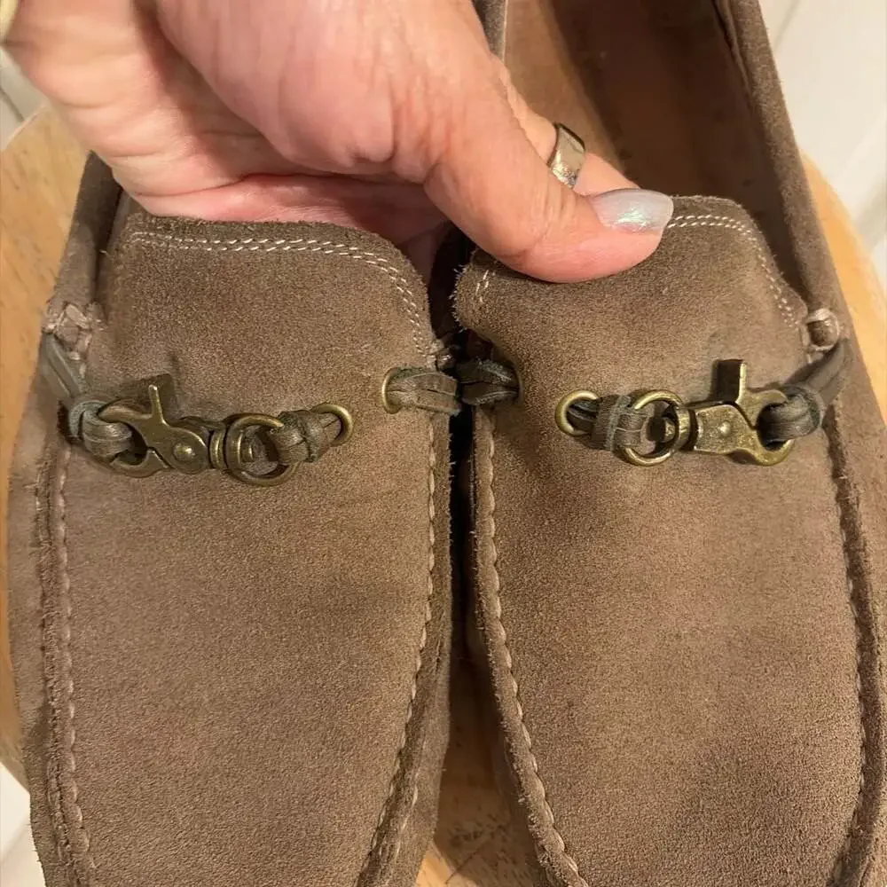 John Varvatos Star USA Boater Dog Clip Moccasin Shoe Brown Suede